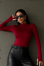 Kadın Krem Bordo Siyah 3'lü Parmak Detaylı Body
