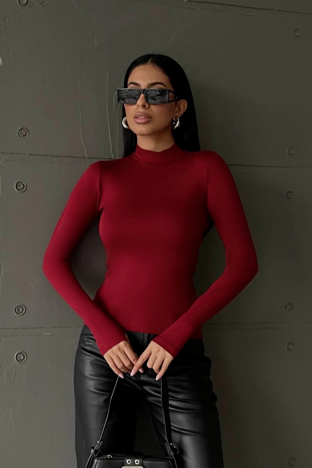Kadın Siyah Bordo Antrasit 3'lü Parmak Detaylı Body