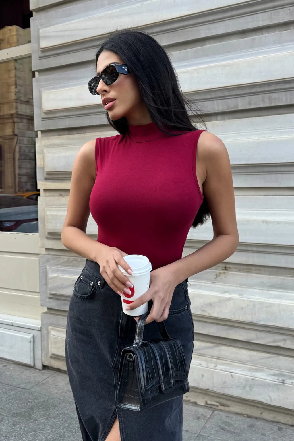 Kadın Siyah Bordo 2'li Kolsuz Body