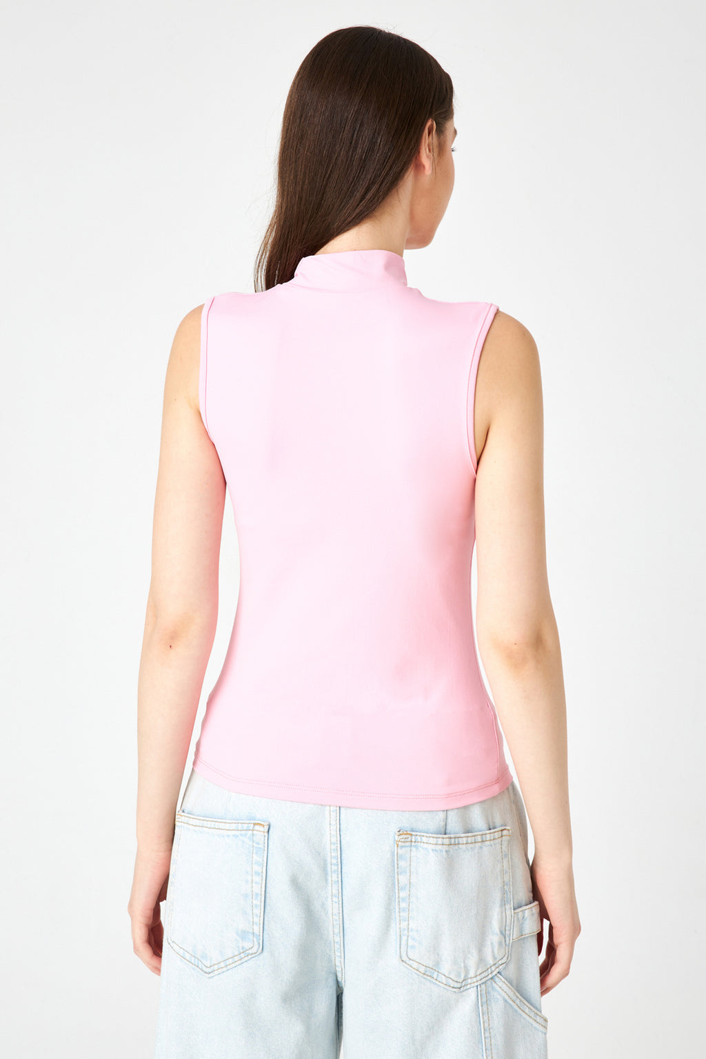 Kadın Toz Pembe Kolsuz Soft Touch Basic Bluz