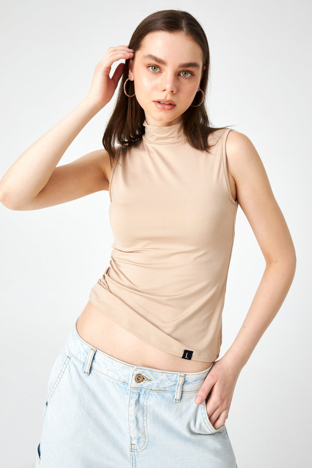 Kadın Krem Kolsuz Soft Touch Basic Bluz