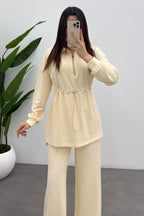 Kadın Açık Kavuniçi Beli Lastikli Fermuarlı Modal Sweat Takım