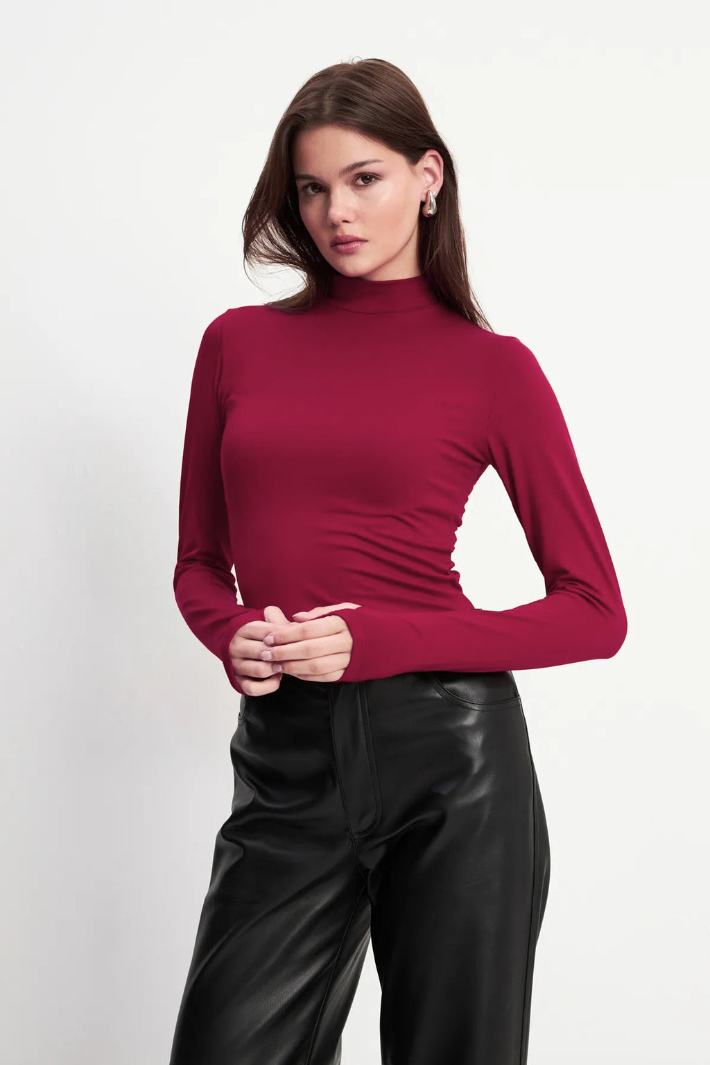 Kadın Bordo Parmak Detaylı Body