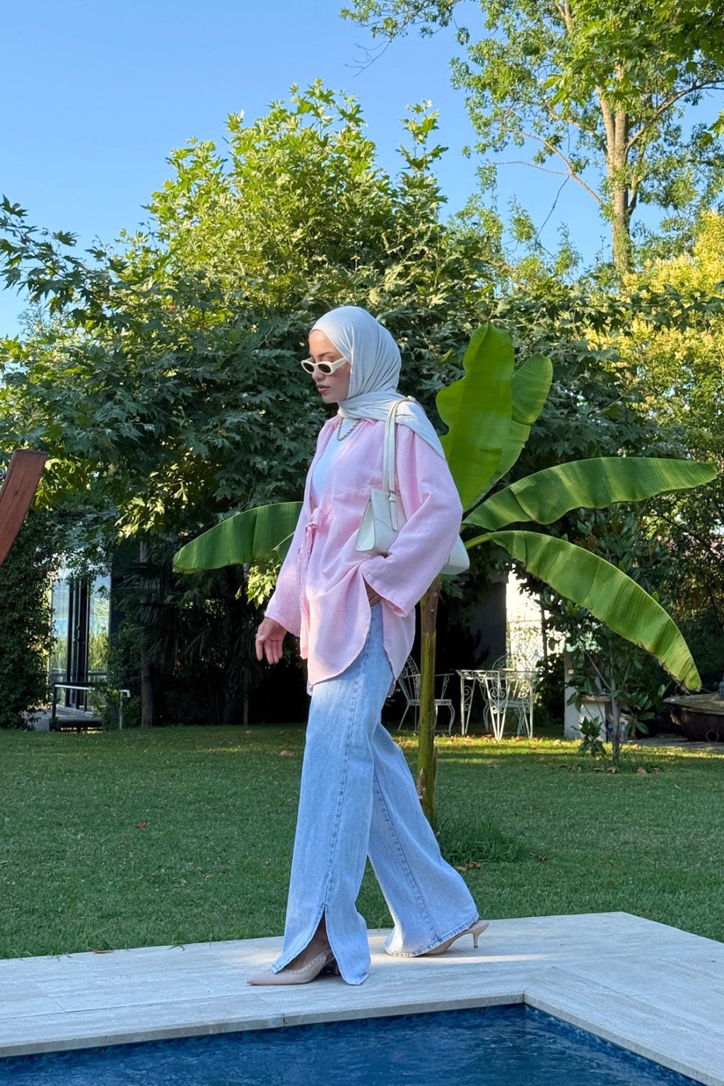 Kadın Pembe Bağlama Detaylı Flam Keten Kimono