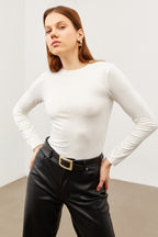 Kadın Beyaz Bisiklet Yaka Body