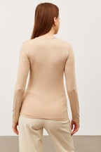 Kadın Krem Bisiklet Yaka Body