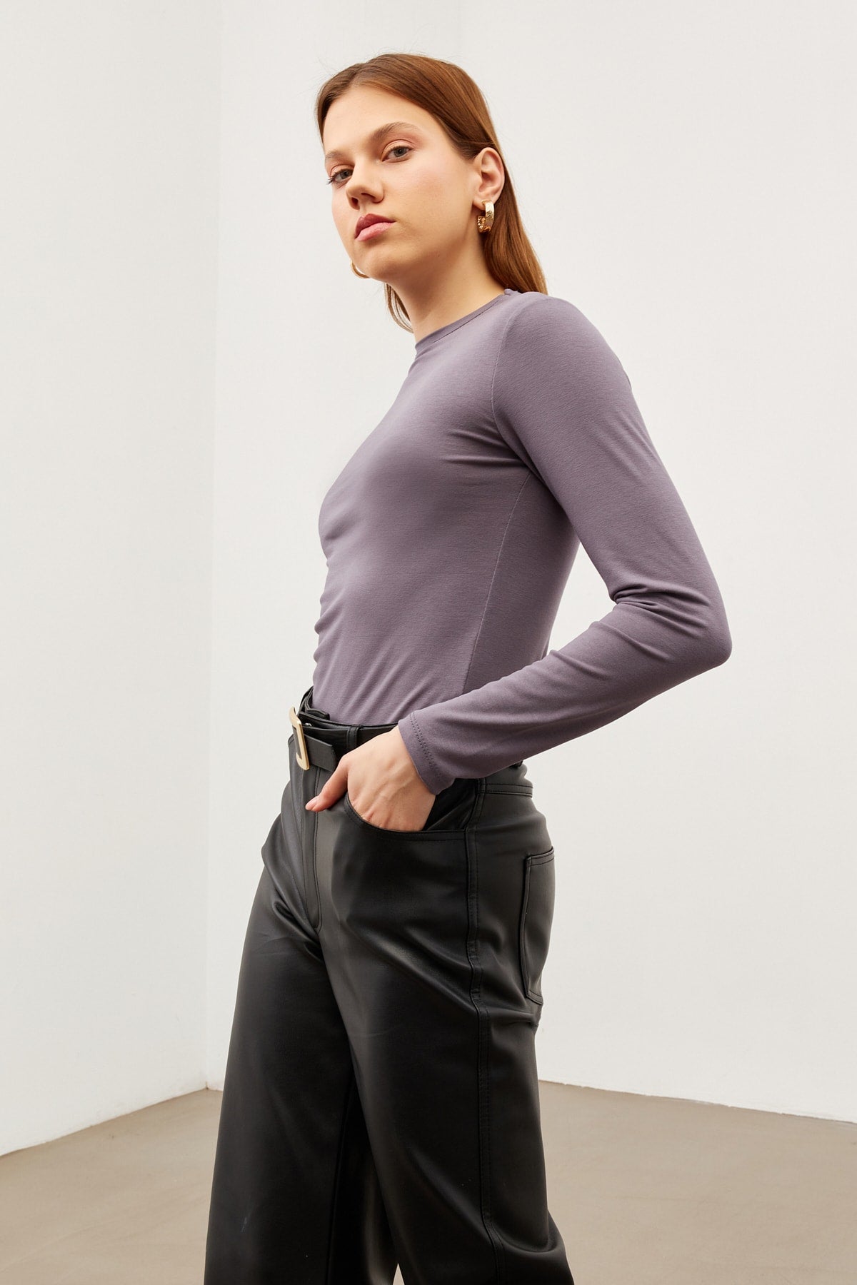 Kadın Gri Bisiklet Yaka Body
