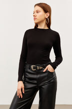 Kadın Siyah Bisiklet Yaka Body